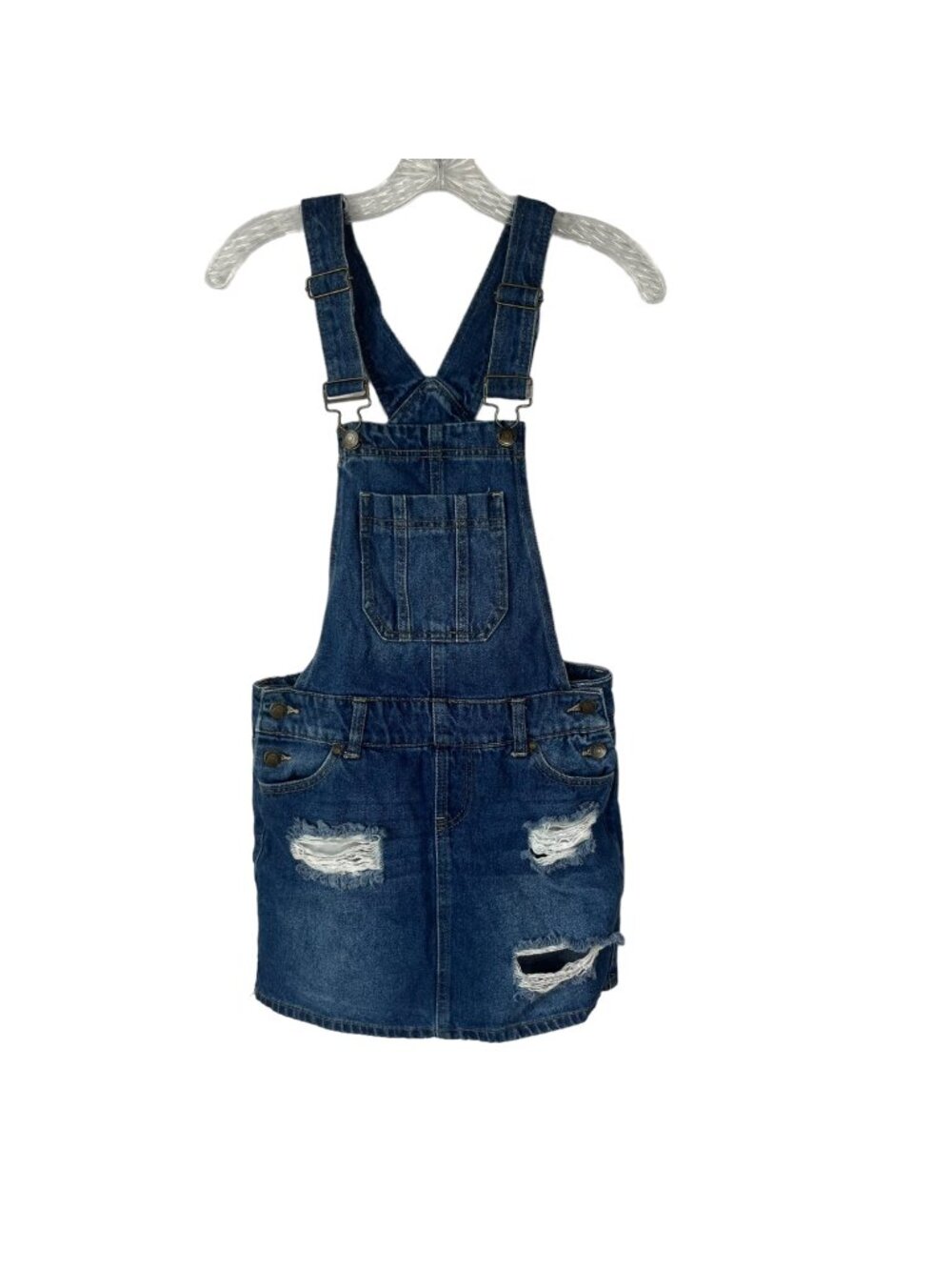 Blue‎ Spice Denim Overalls Dress Skirt Size 3 Blue Distressed